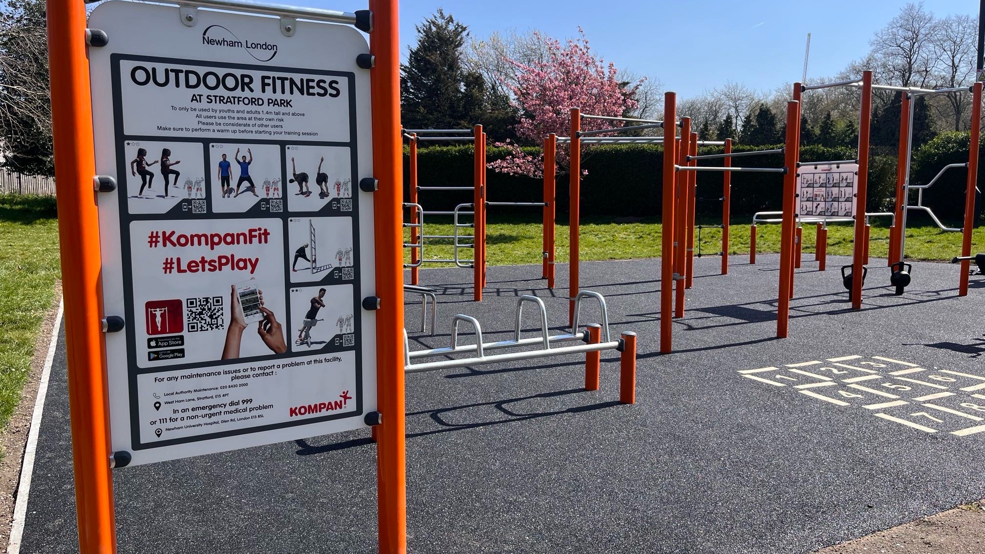 Calisthenics workout station at Barley Lane Park in Goodmayes, featuring pull-up bars and resistance equipment